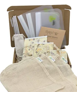 17 PCS Zero Waste ECO Friendly Gift: Reusable Food Storage Bags, Reusable Beeswax Wrap, Mesh Bags, Reusable Straws