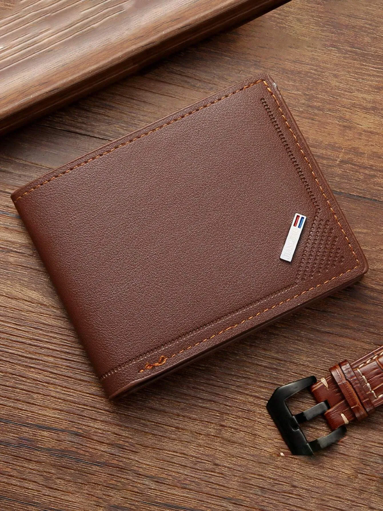 1pc Men's Classic Business & Casual Solid Color Retro  Short Wallet With Card Slot For Driving License