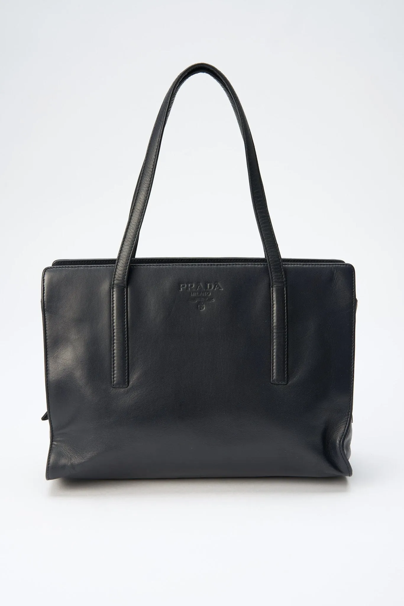 A vintage 90's Prada Navy Leather Shoulder Bag