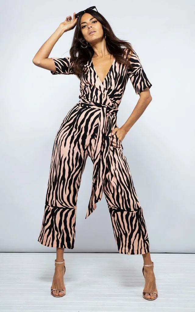 Atlantis Wrap Jumpsuit In Blush Zebra