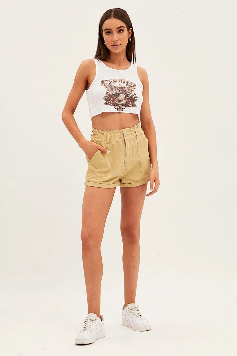 Beige Relaxed Shorts Paper Bag High Rise