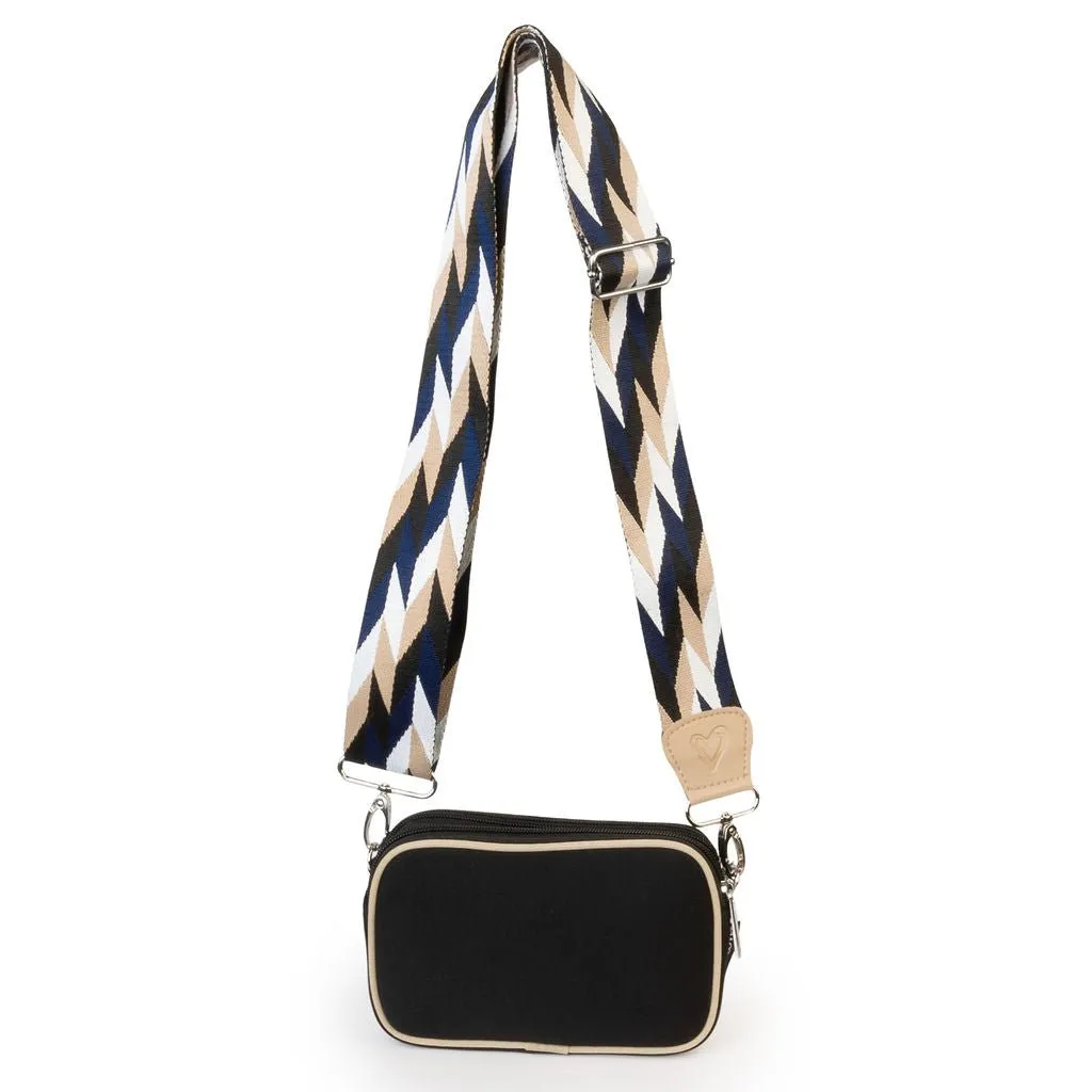 Black with Tan Trim Dual Zipper Belt/Crossbody Bag