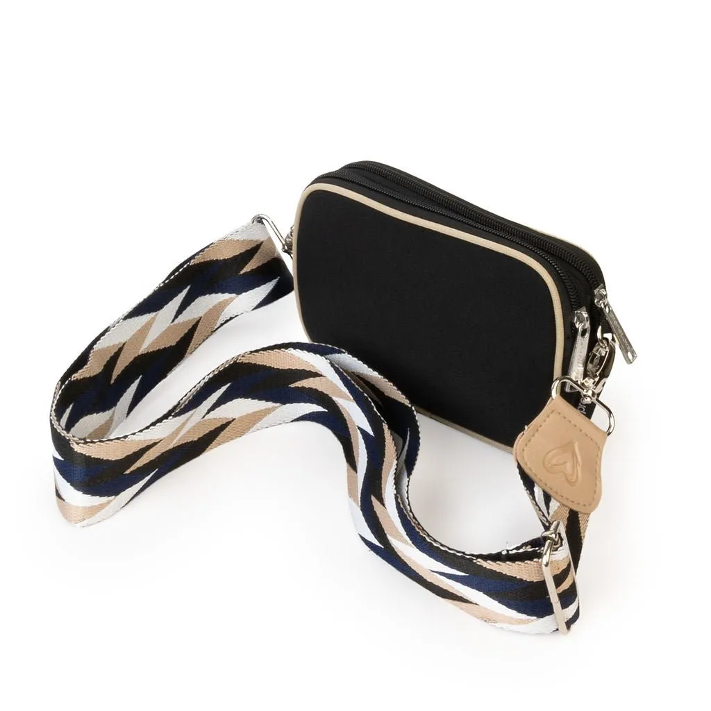 Black with Tan Trim Dual Zipper Belt/Crossbody Bag