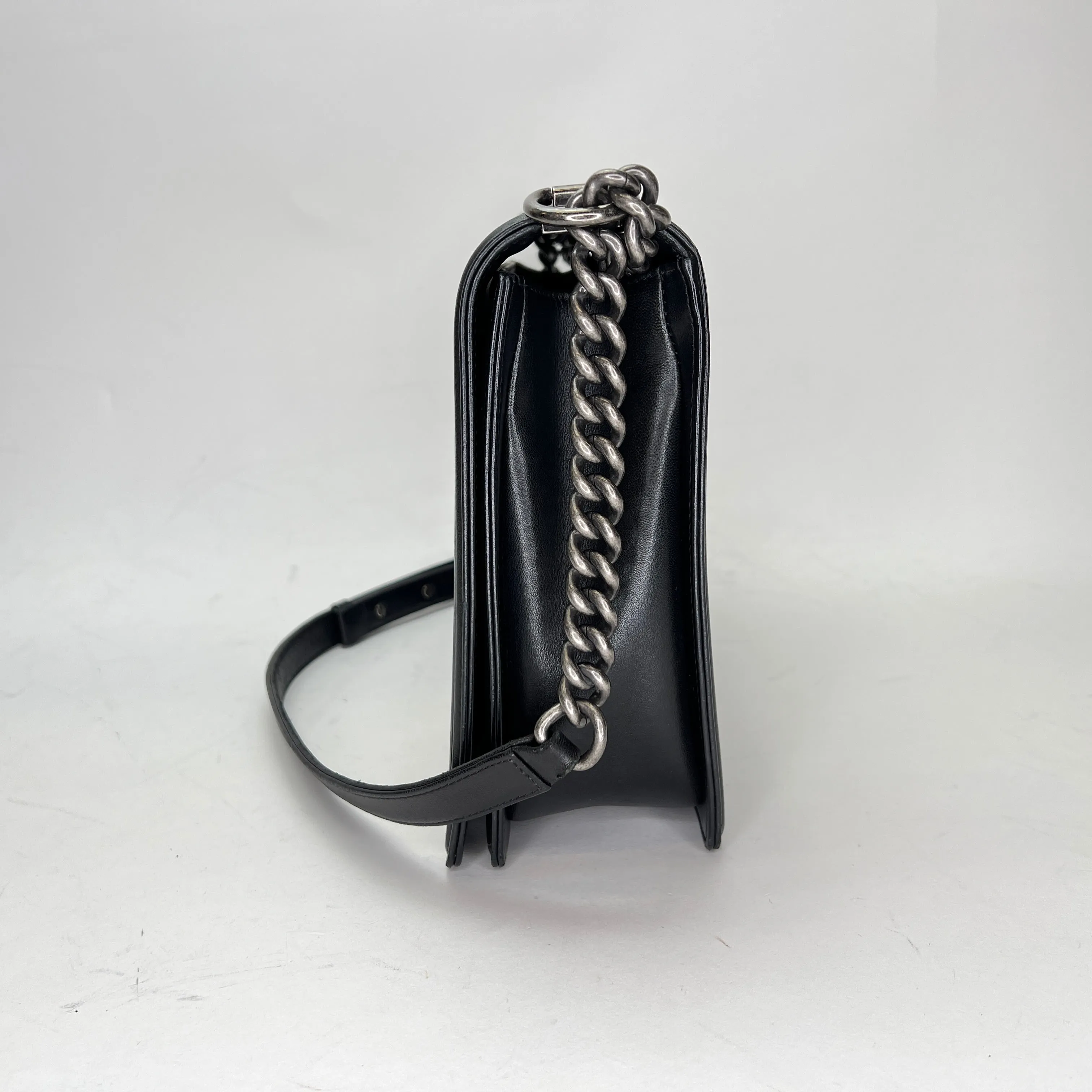 Boy Large Black Crossbody Bag in Lambskin, Ruthenium hardware