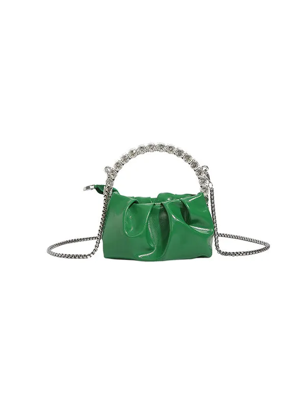 Chains Pleated Rhine Stones Zipper Handbags