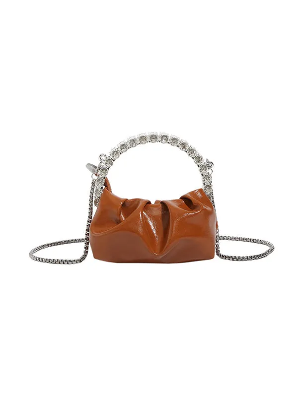 Chains Pleated Rhine Stones Zipper Handbags