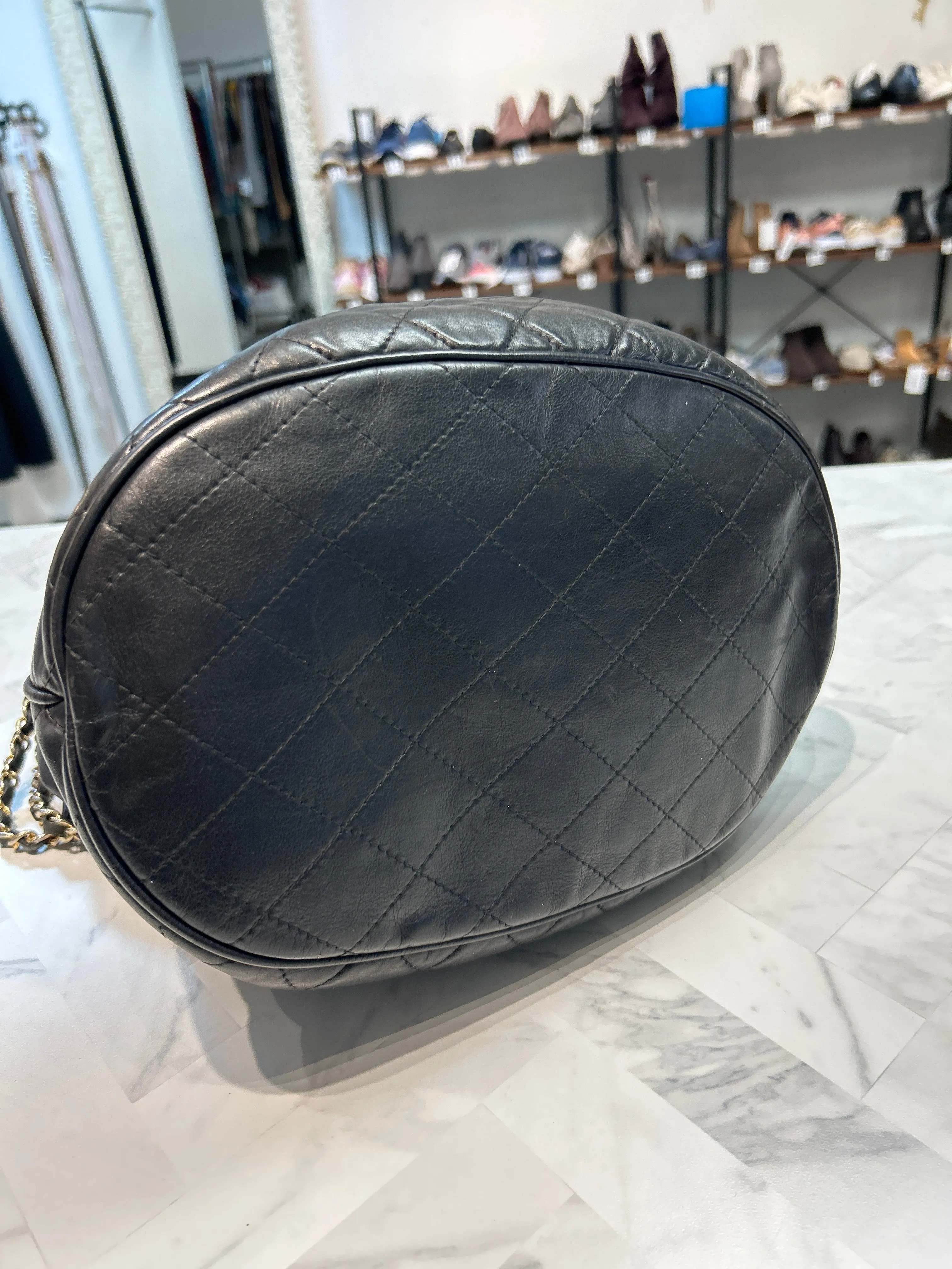 Chanel Black Leather Gabrielle Bucket Bag, 10"x10.5"