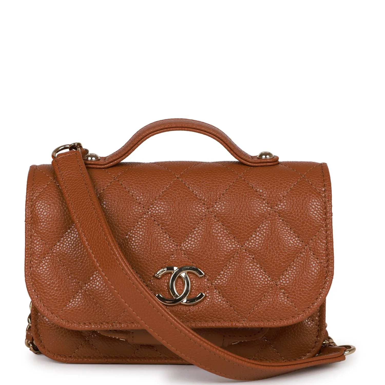 Chanel Micro Business Affinity Bag Caramel Caviar Light Gold Hardware