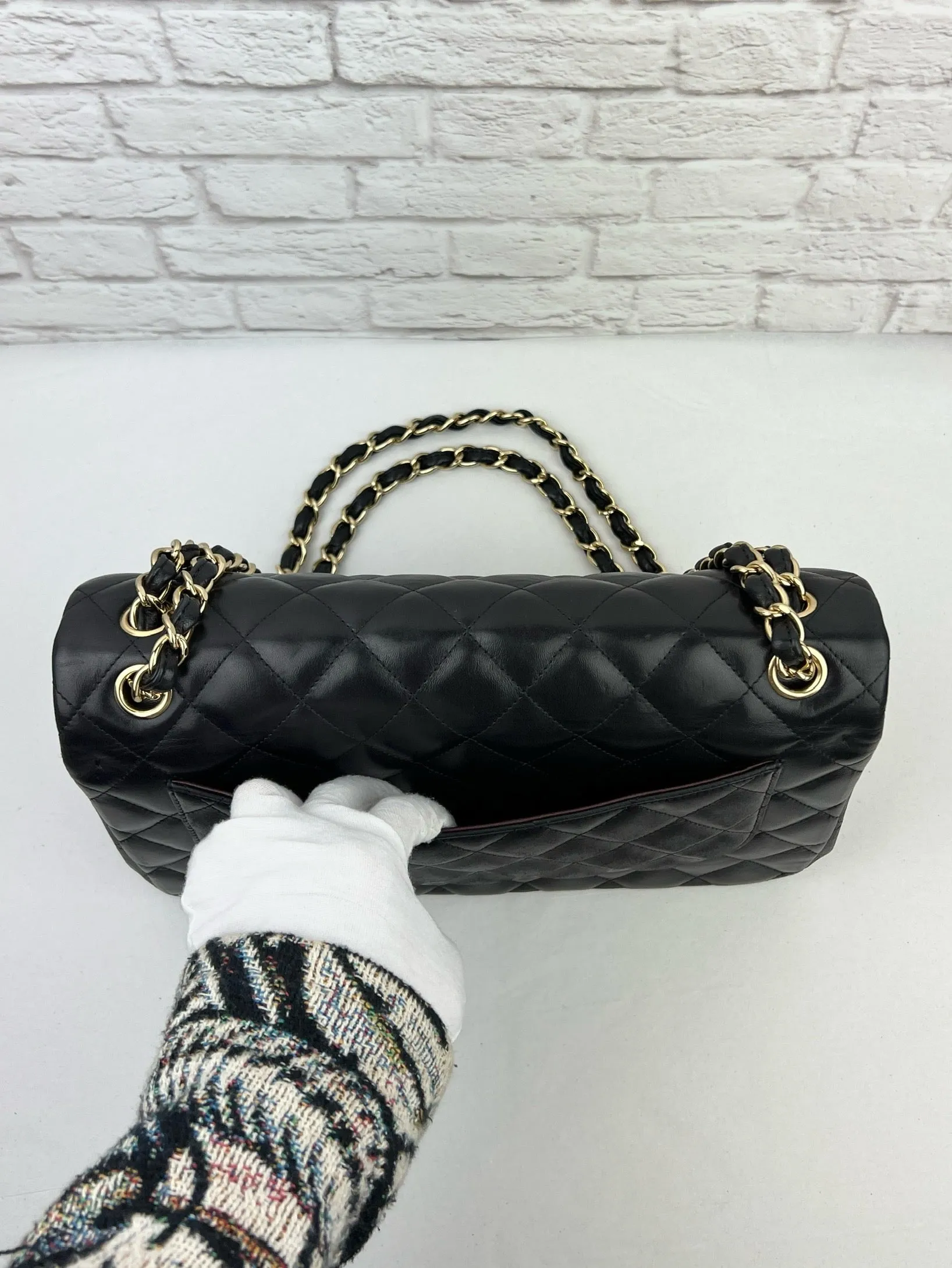 Chanel Vintage Lambskin Quilted Jumbo Double Flap, Black/Gold