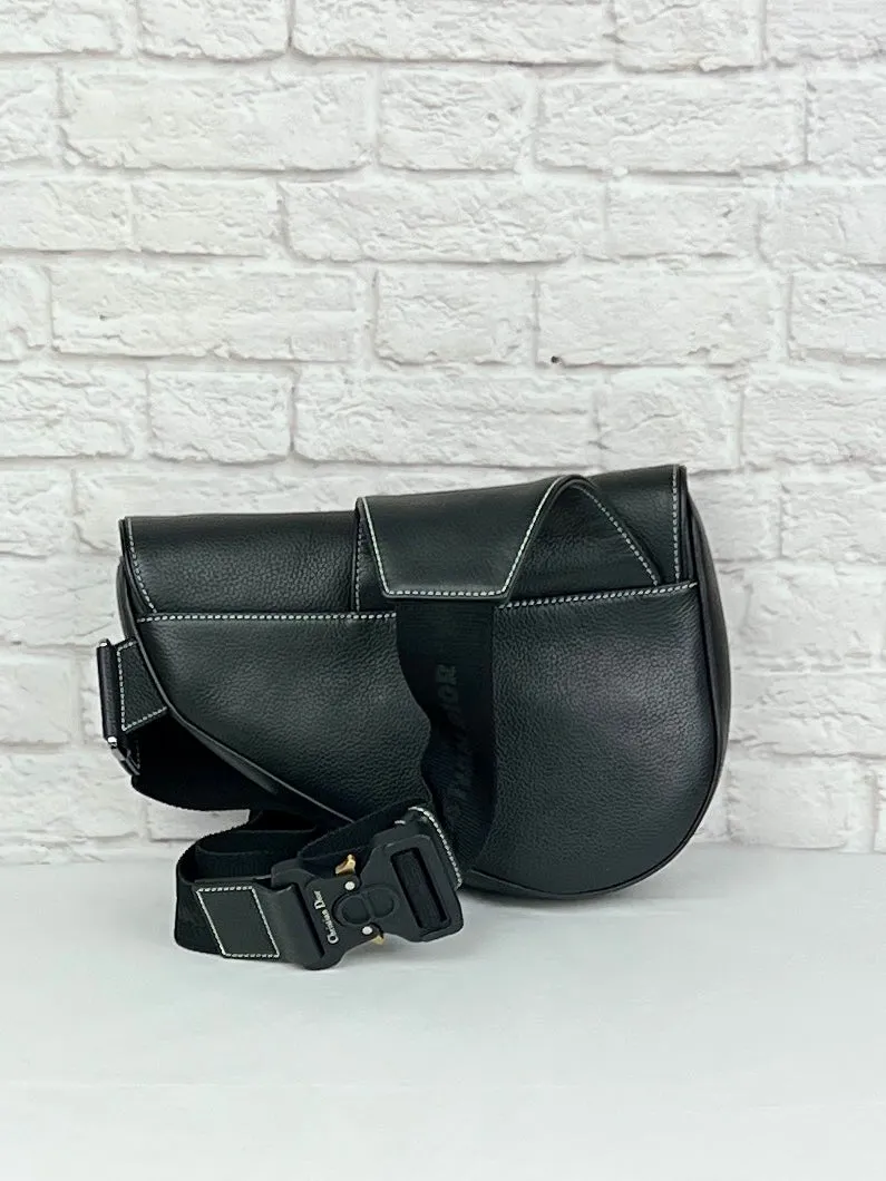 Christian Dior  X PETER DOIG Grained Calfskin Saddle Bag Black