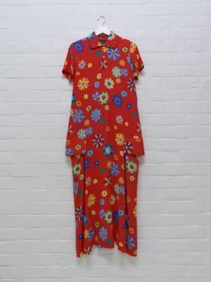 Comme des Garcons 1996 red rayon floral print maxi dress - womens M S