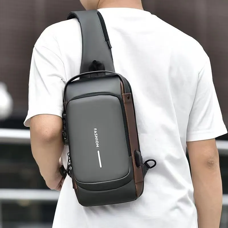 deanwangkt Cross-Border Motorcycle Bag Password Anti-Theft Chest Bag Men's Shoulder Bag Large Capacity Casual Men's Bag Multi-Functional Messenger Bag Fashion