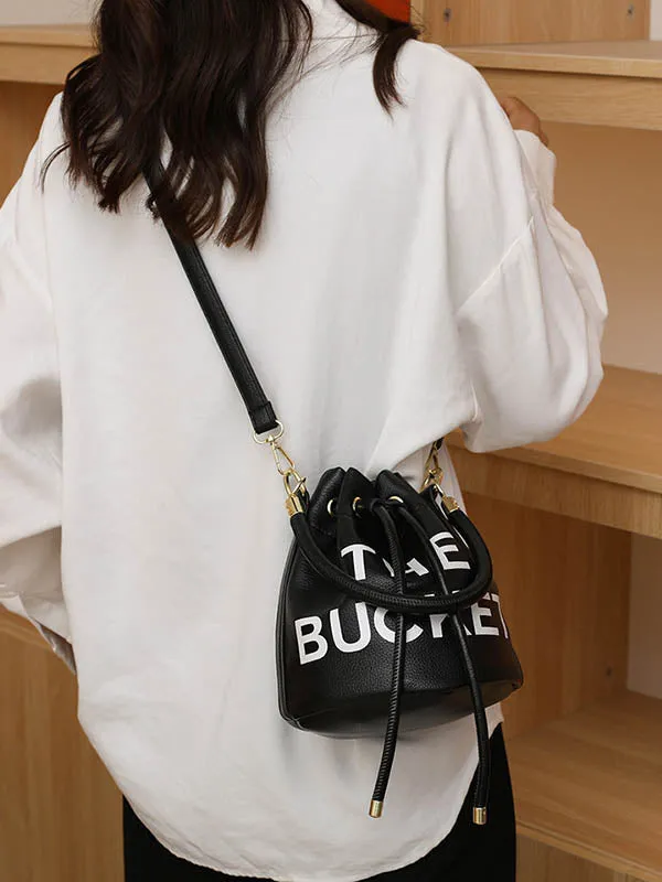 Drawstring Letter Print Crossbody Bags Handbags