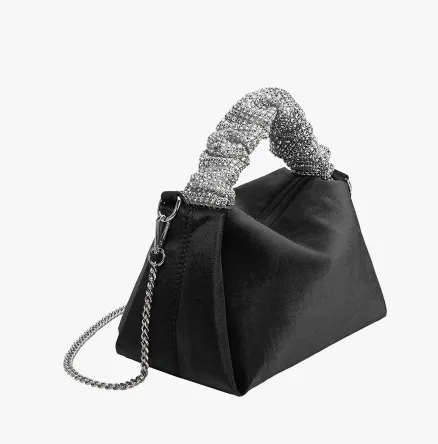 Estela Black Velvet Top Handle Bag