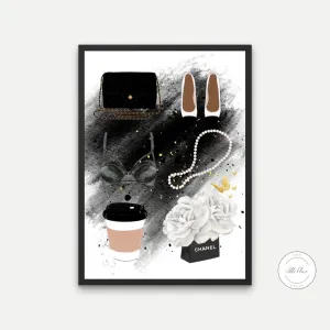 Fashion Items Luxury Wall Art PRINTABLE WALL ART, Glam Decor, Designer Poster, Fashion Illustration, Luxury Bag Shoes Flower, Closet Decor