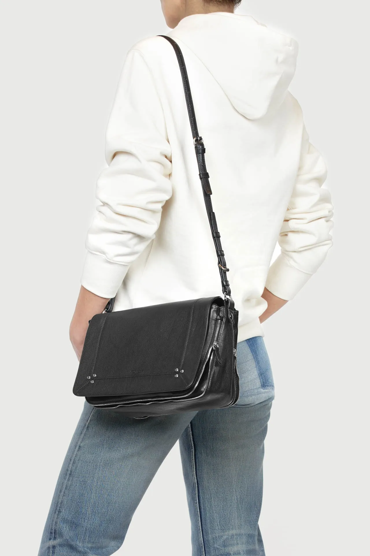 JEROME DREYFUSS SHOULDER BAG IGOR BU NOIR SILVER BLACK