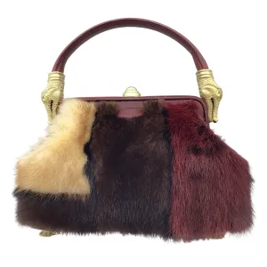 Kieselstein-Cord Burgundy Multi Mink Fur and Leather Top Handle Bag