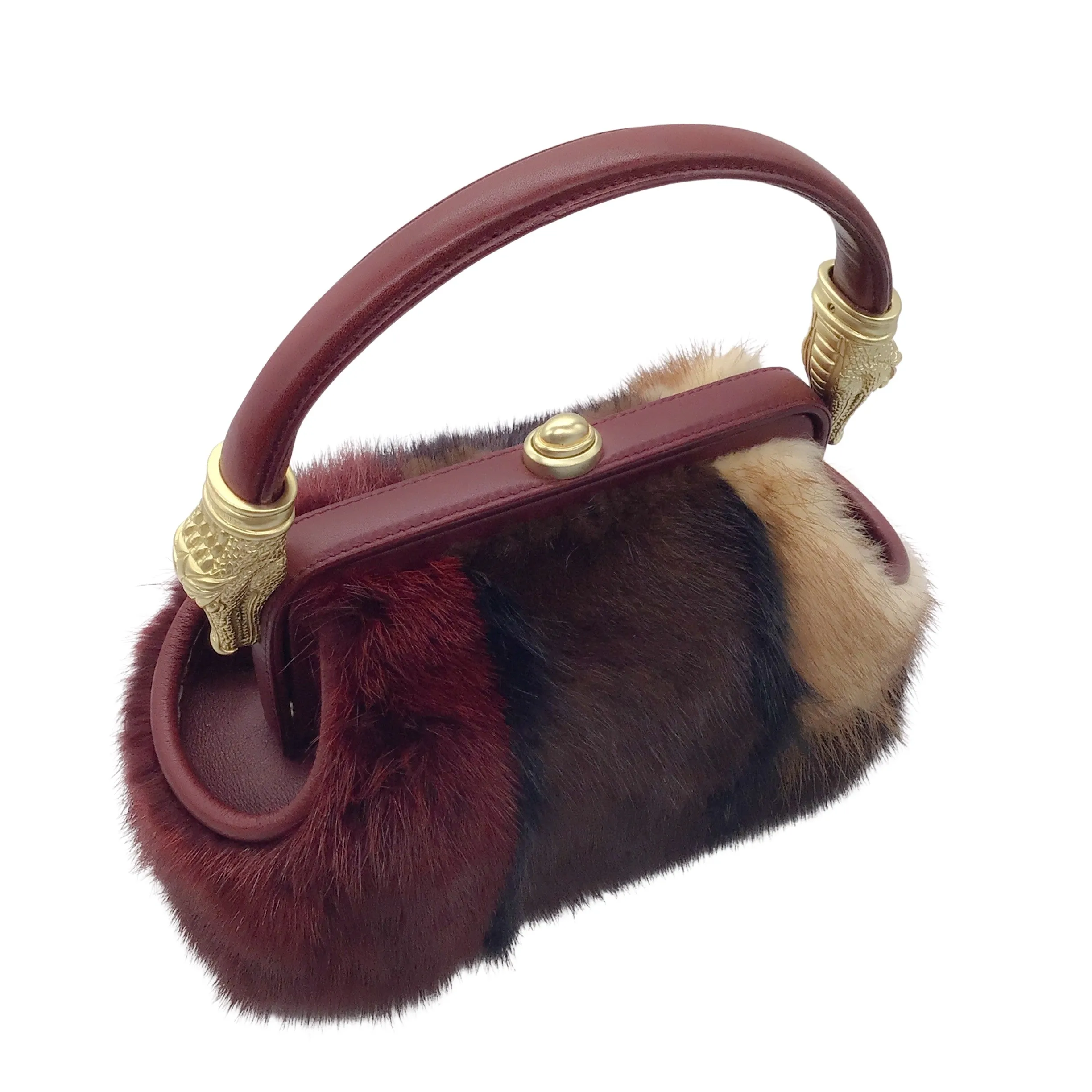 Kieselstein-Cord Burgundy Multi Mink Fur and Leather Top Handle Bag