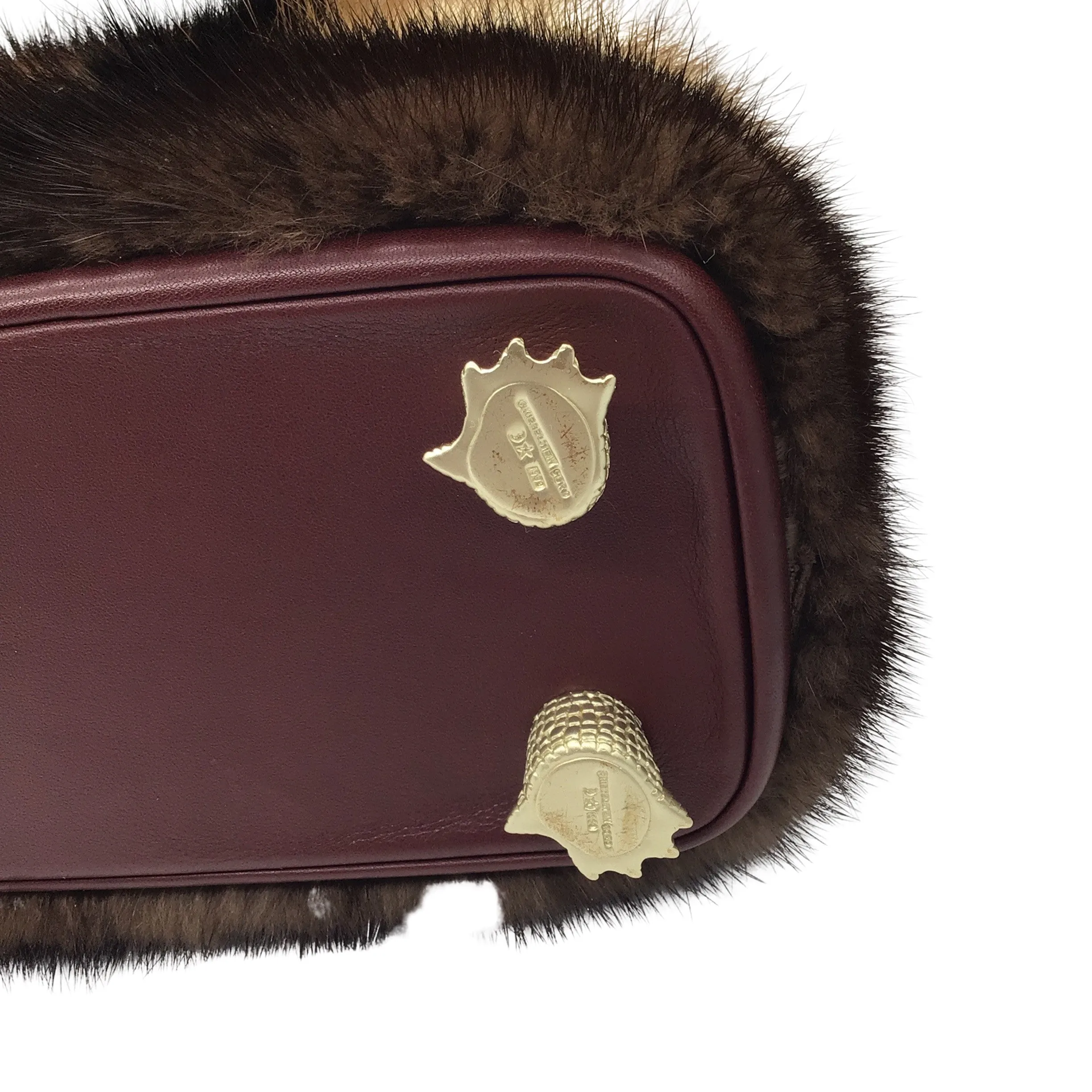 Kieselstein-Cord Burgundy Multi Mink Fur and Leather Top Handle Bag