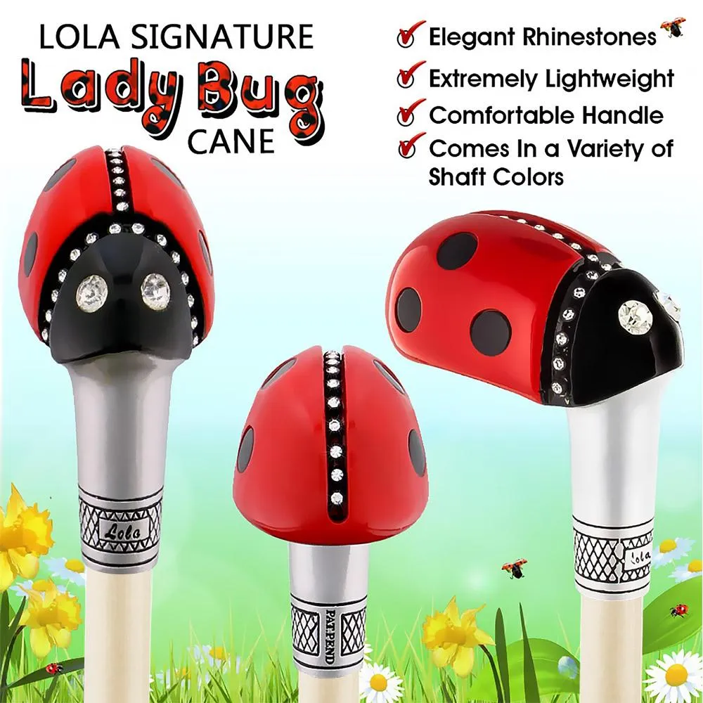 Lady Bug Lola Signature Carbon Fiber Walking Cane - 1 Ivory Shaft