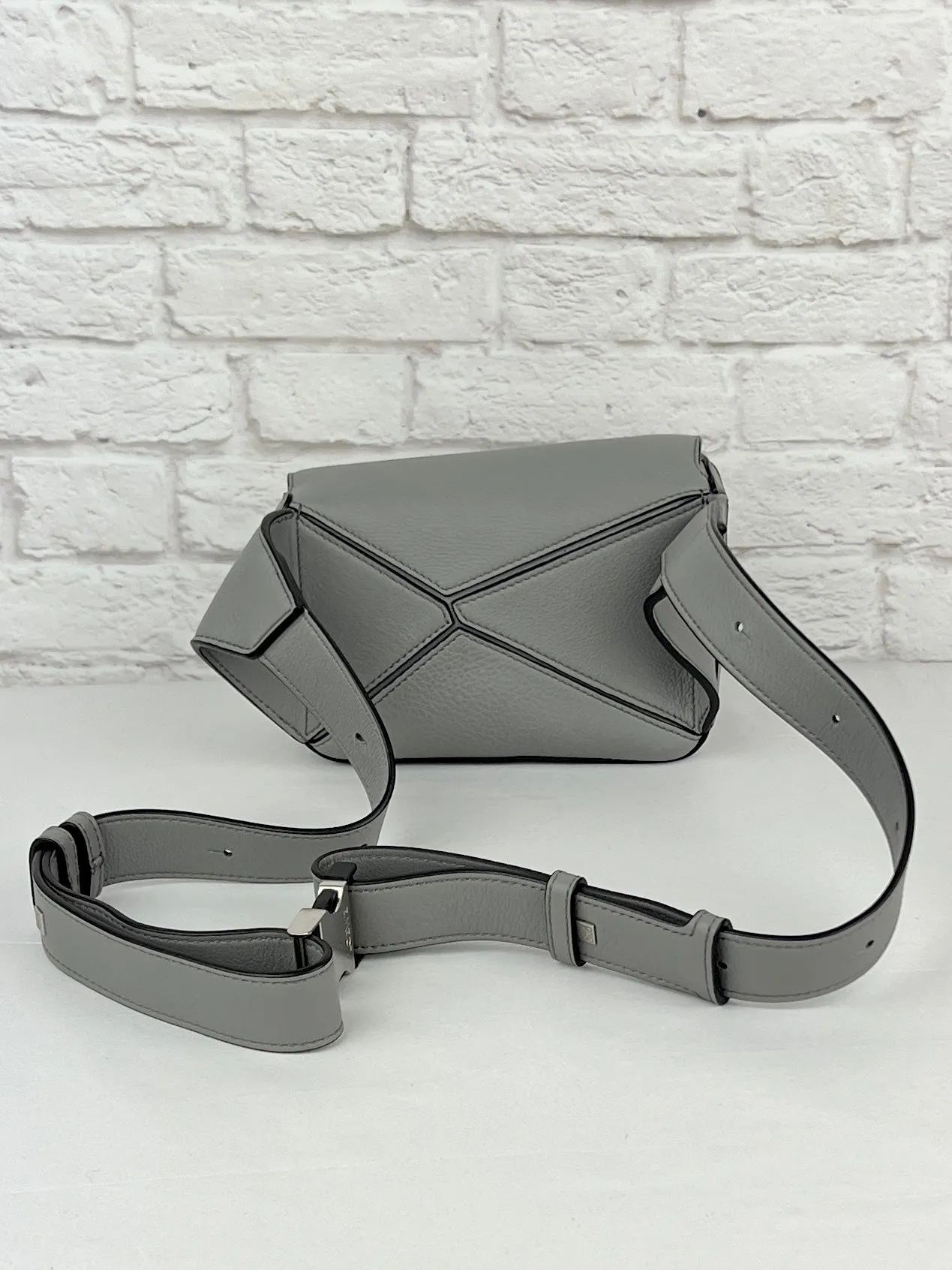 LOEWE Mini Puzzle Edge Leather Belt Bag, Grey