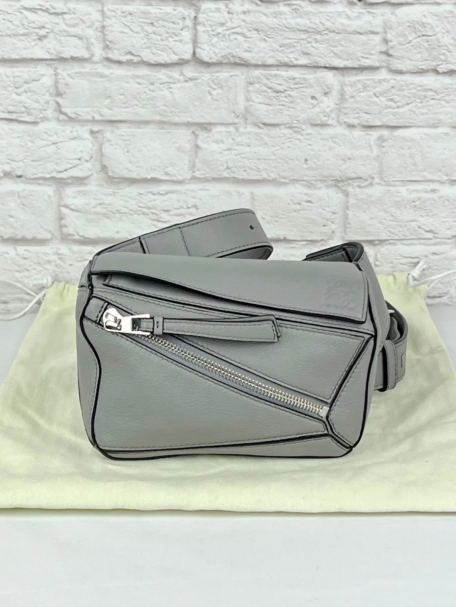 LOEWE Mini Puzzle Edge Leather Belt Bag, Grey