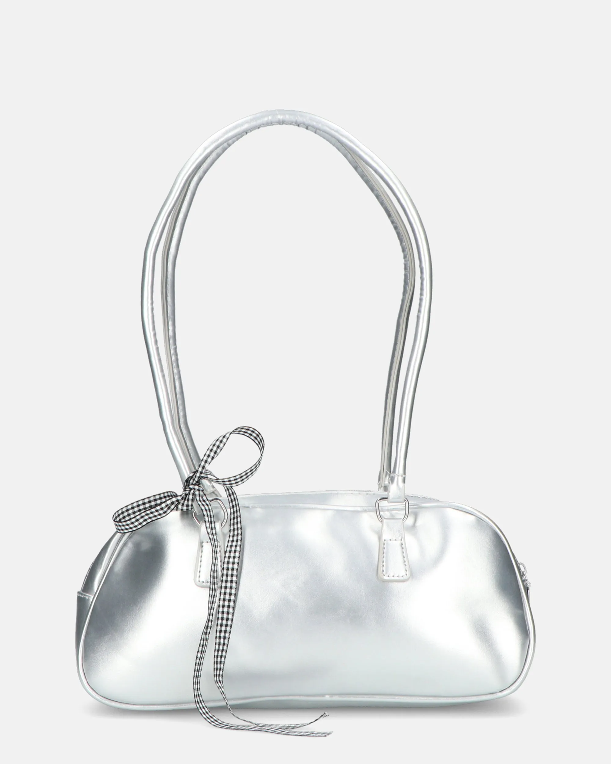 MATY - borsa bauletto allungato argento con fiocco