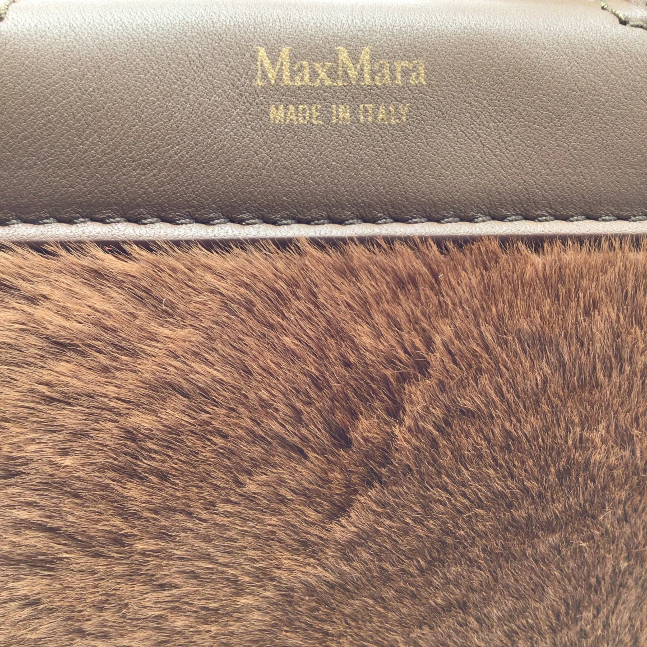 Max Mara Amanzia Brown Calfskin Leather Trimmed Kangaroo Fur Handbag