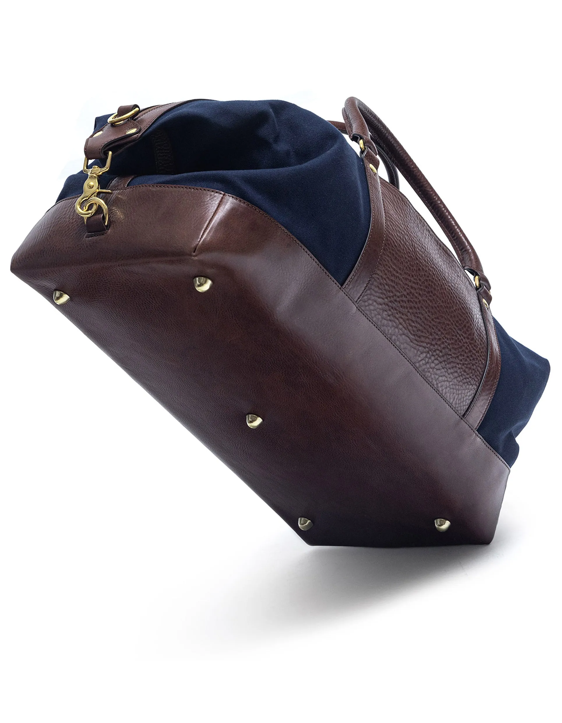 Navy & Brown Leather Duffle Bag