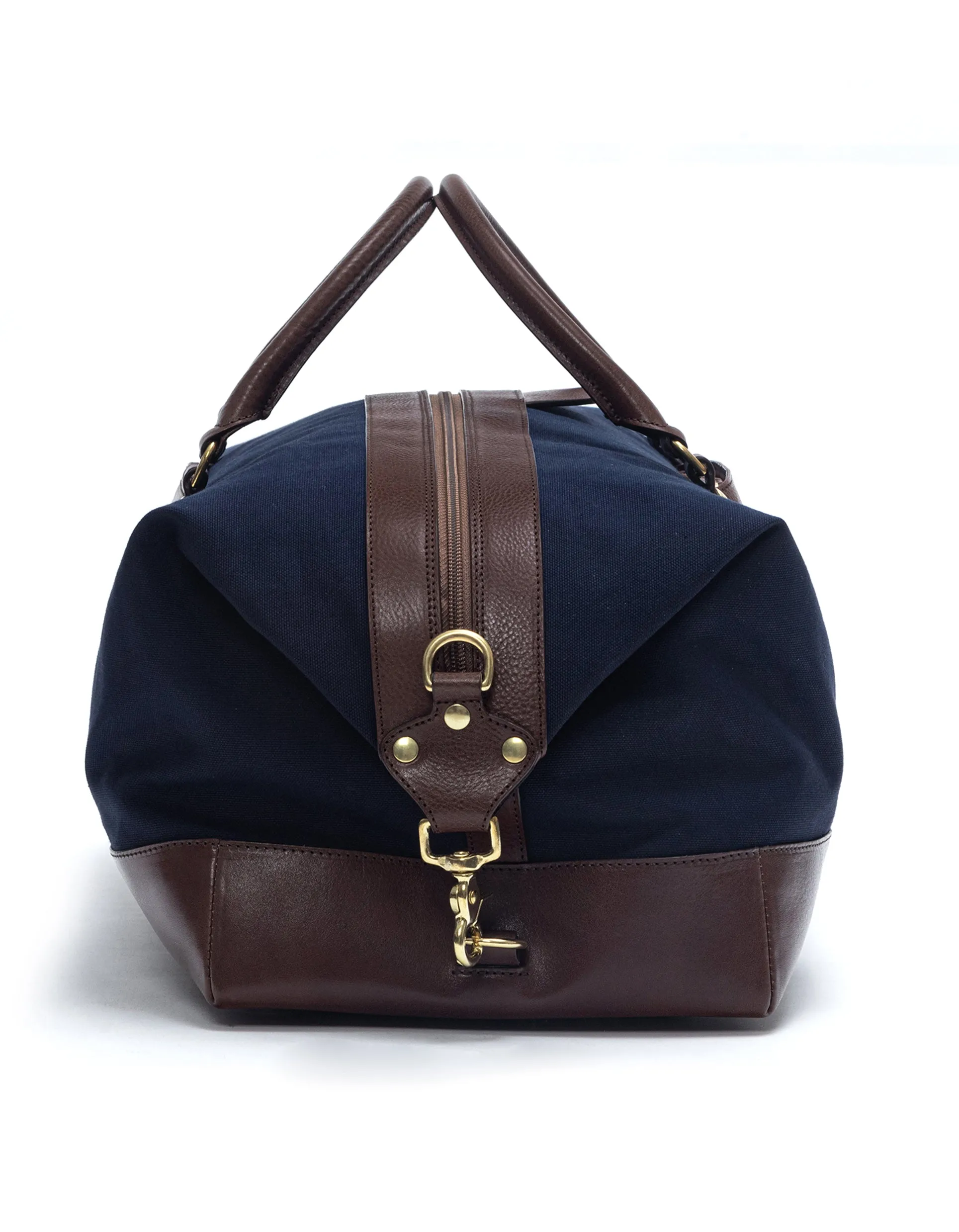 Navy & Brown Leather Duffle Bag