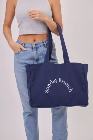 Oversized Canvas Sunday brunch Tote bag in Navy Blue