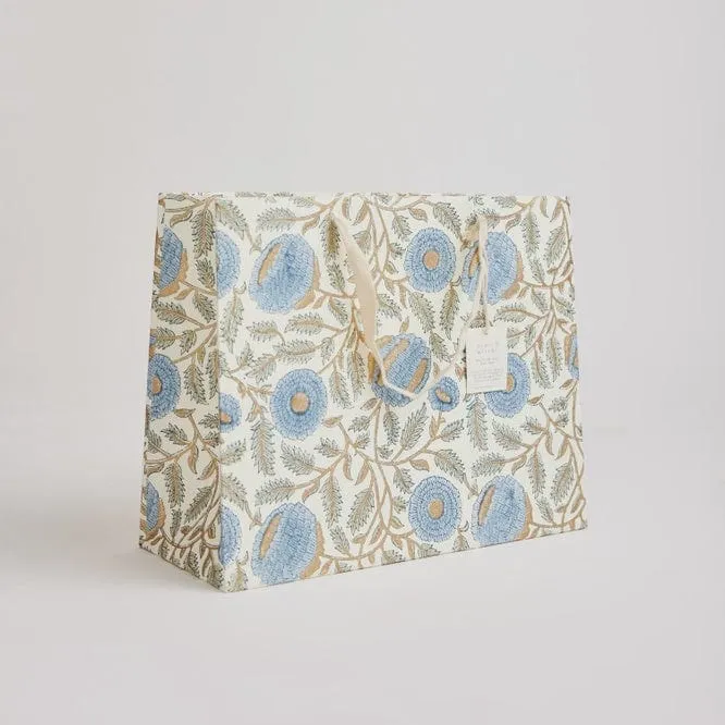 Paper Mirchi Hand Block Printed Large Gift Bag Blue Stone