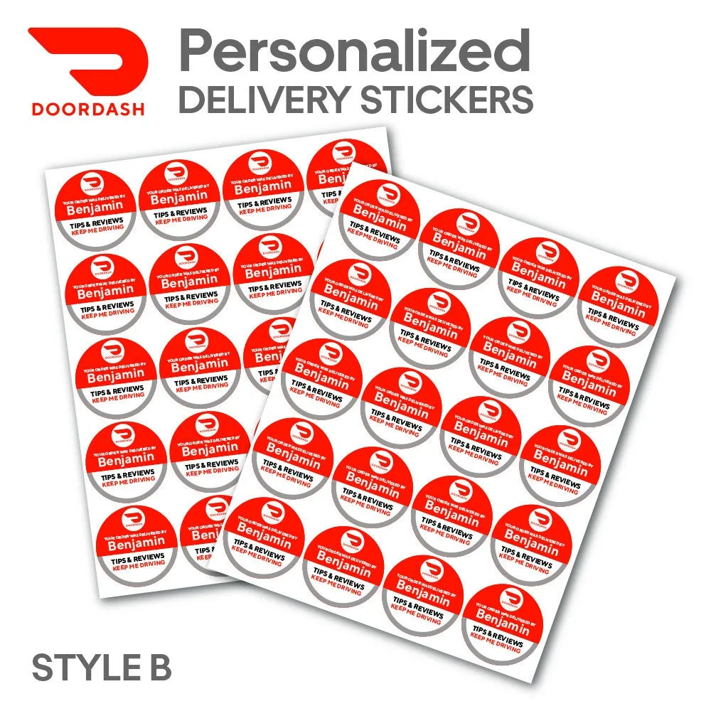 Personalized! DoorDash 2"x2" "Tips & Reviews Keep Me Driving" Delivery Bag Stickers | 20 Stickers Per Sheet- Food Delivery