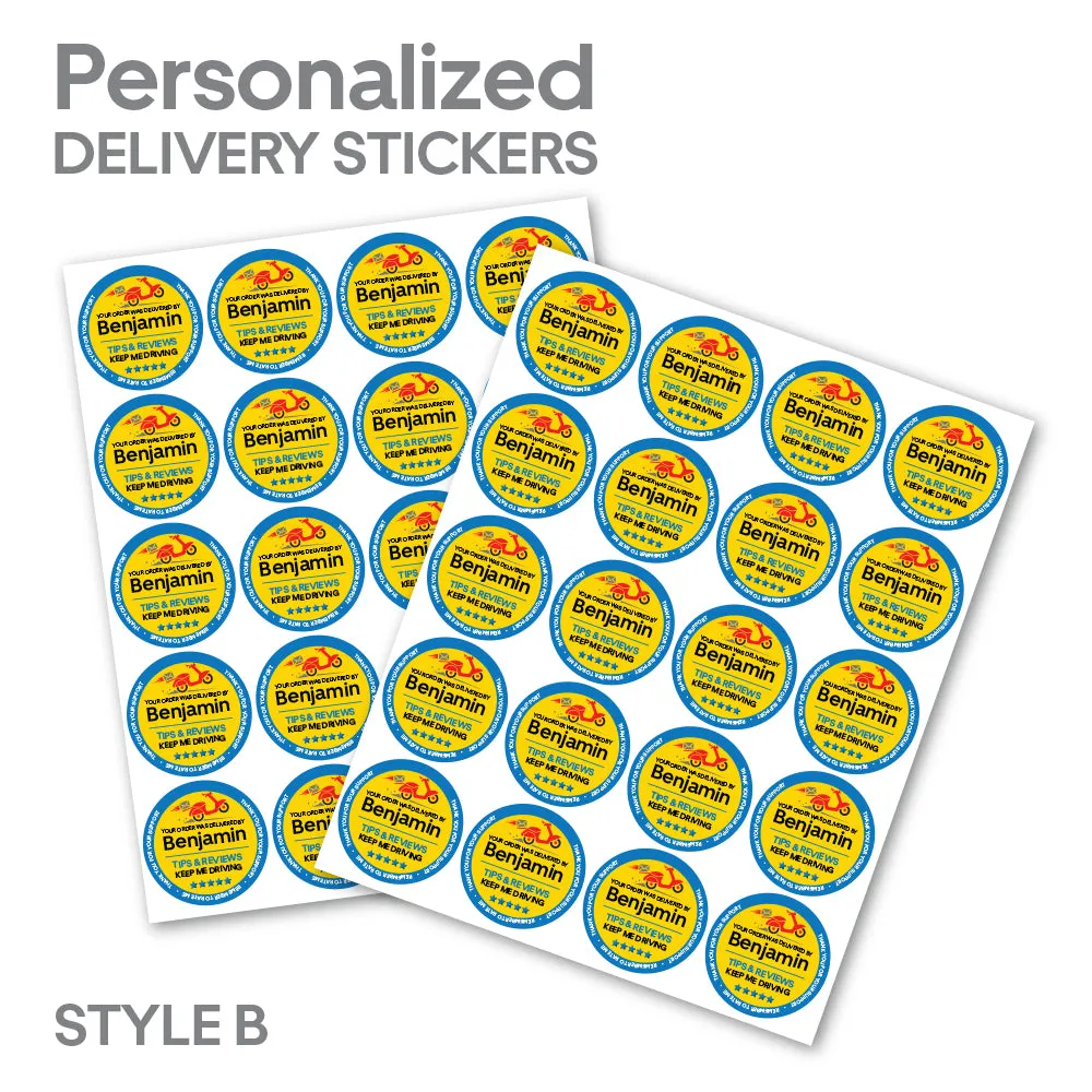 Personalized! DoorDash 2"x2" "Tips & Reviews Keep Me Driving" Delivery Bag Stickers | 20 Stickers Per Sheet- Food Delivery