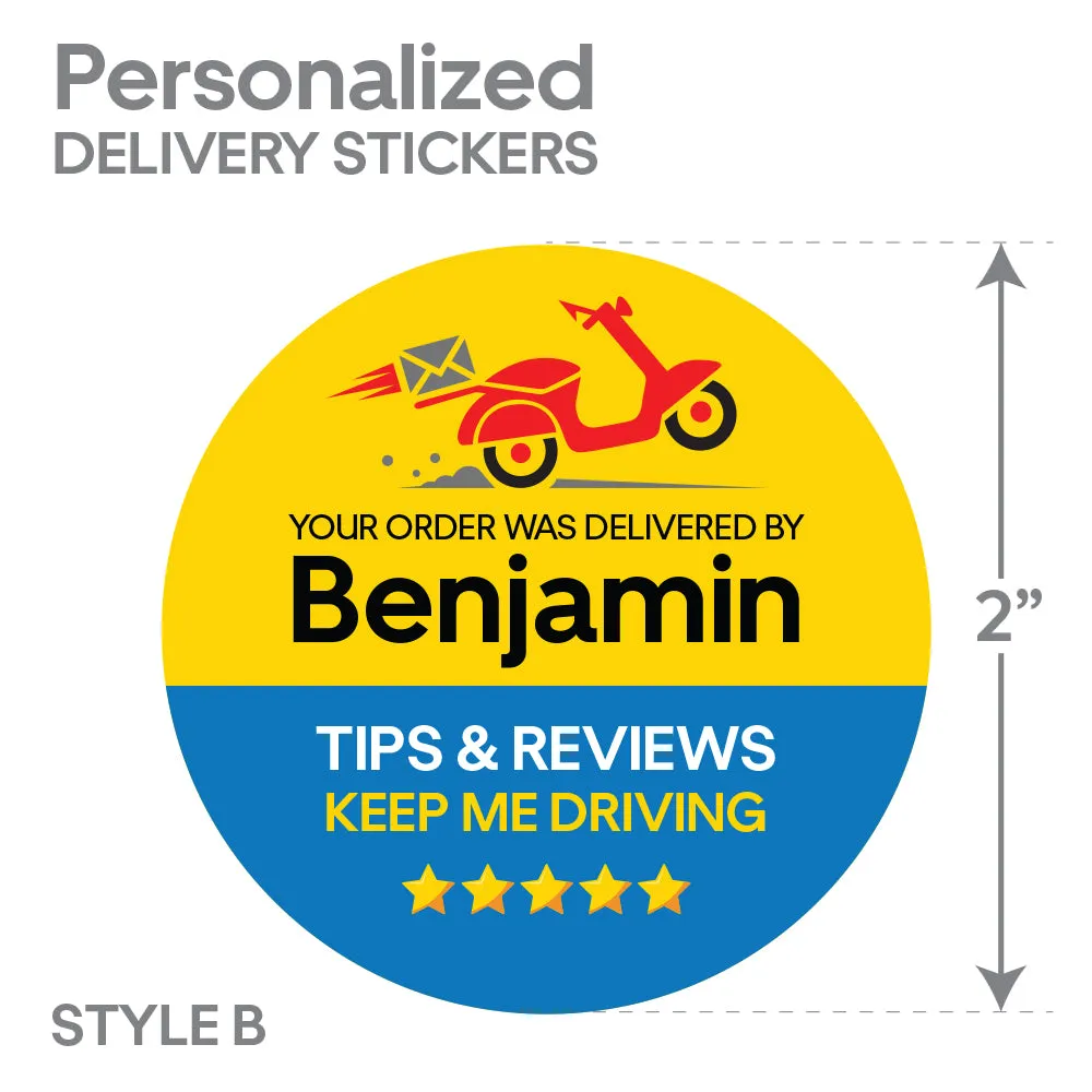 Personalized! DoorDash 2"x2" "Tips & Reviews Keep Me Driving" Delivery Bag Stickers | 20 Stickers Per Sheet- Food Delivery