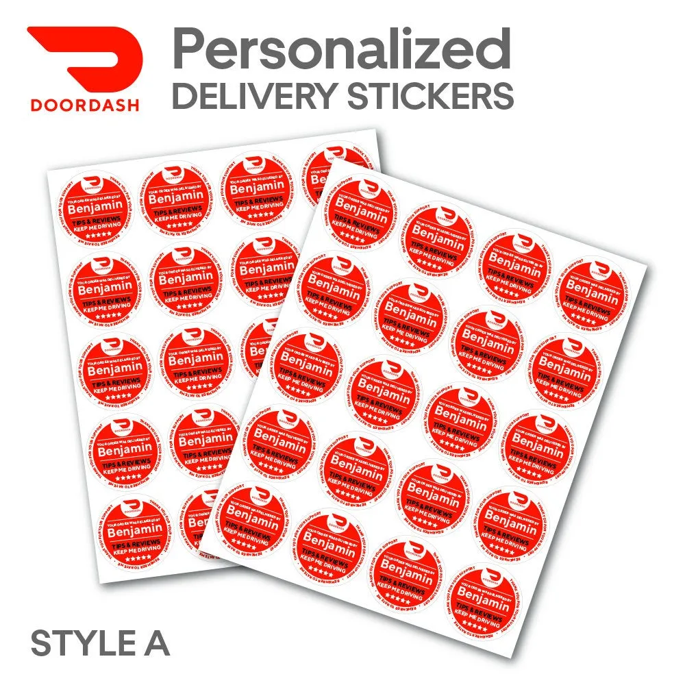 Personalized! DoorDash 2"x2" "Tips & Reviews Keep Me Driving" Delivery Bag Stickers | 20 Stickers Per Sheet- Food Delivery