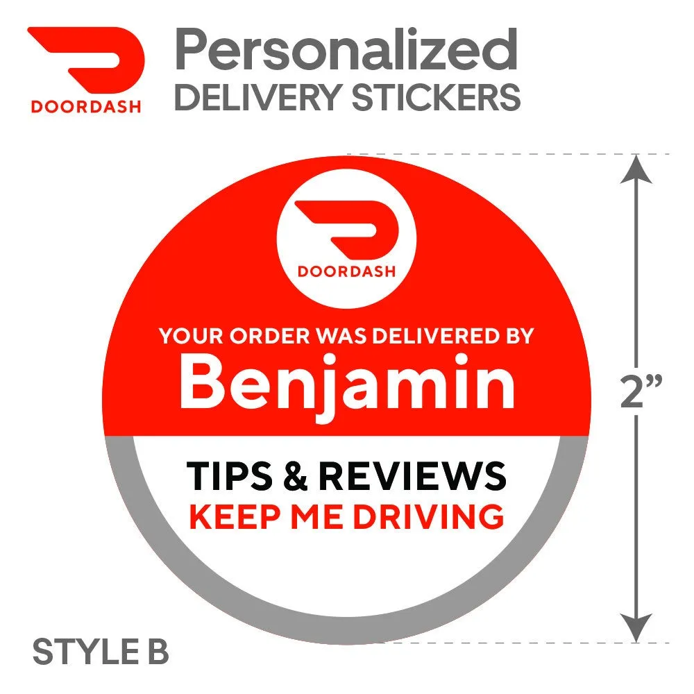 Personalized! DoorDash 2"x2" "Tips & Reviews Keep Me Driving" Delivery Bag Stickers | 20 Stickers Per Sheet- Food Delivery