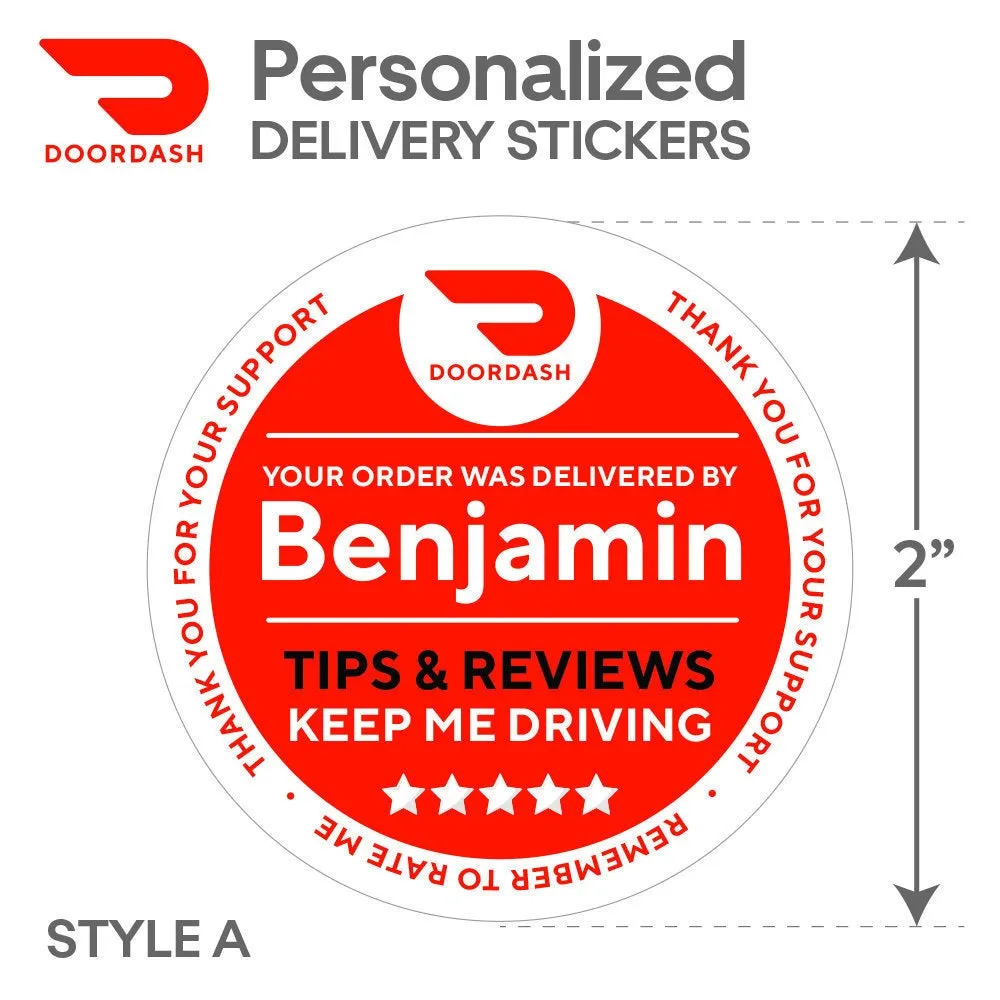 Personalized! DoorDash 2"x2" "Tips & Reviews Keep Me Driving" Delivery Bag Stickers | 20 Stickers Per Sheet- Food Delivery