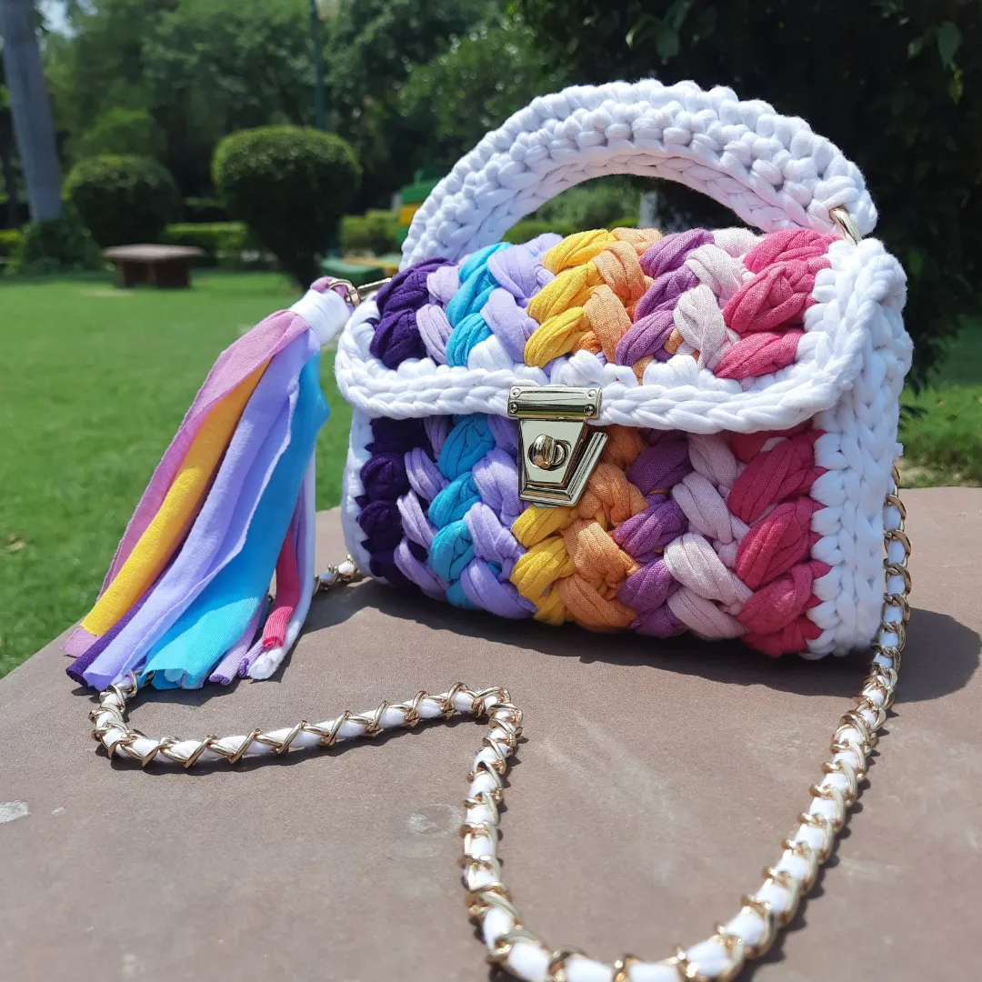 Shiroli Handmade Designer White Crush Rainbow Bag