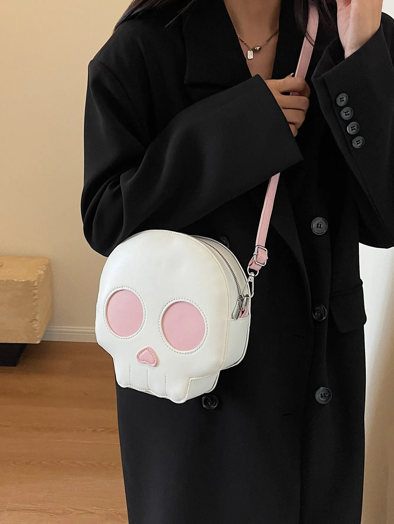 Small Round Skull Purse in Black or white, a Versatile Halloween Inspired Shoulder Bag