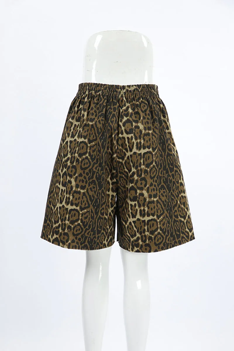 Street Leopard Print Patchwork Loose High Waist Full Print Bottoms