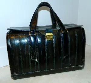 vintage 1970s black EEL SKIN bag valise suitcase carry on luggage